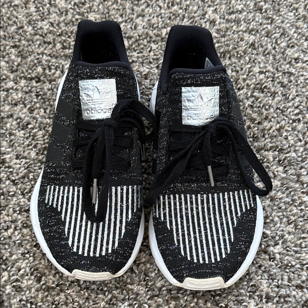Adidas Swift Run Core Black and Silver Knit Sneakers